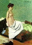 Felix  Vallotton naken kvinna som haller sitt nattlinne oil painting on canvas